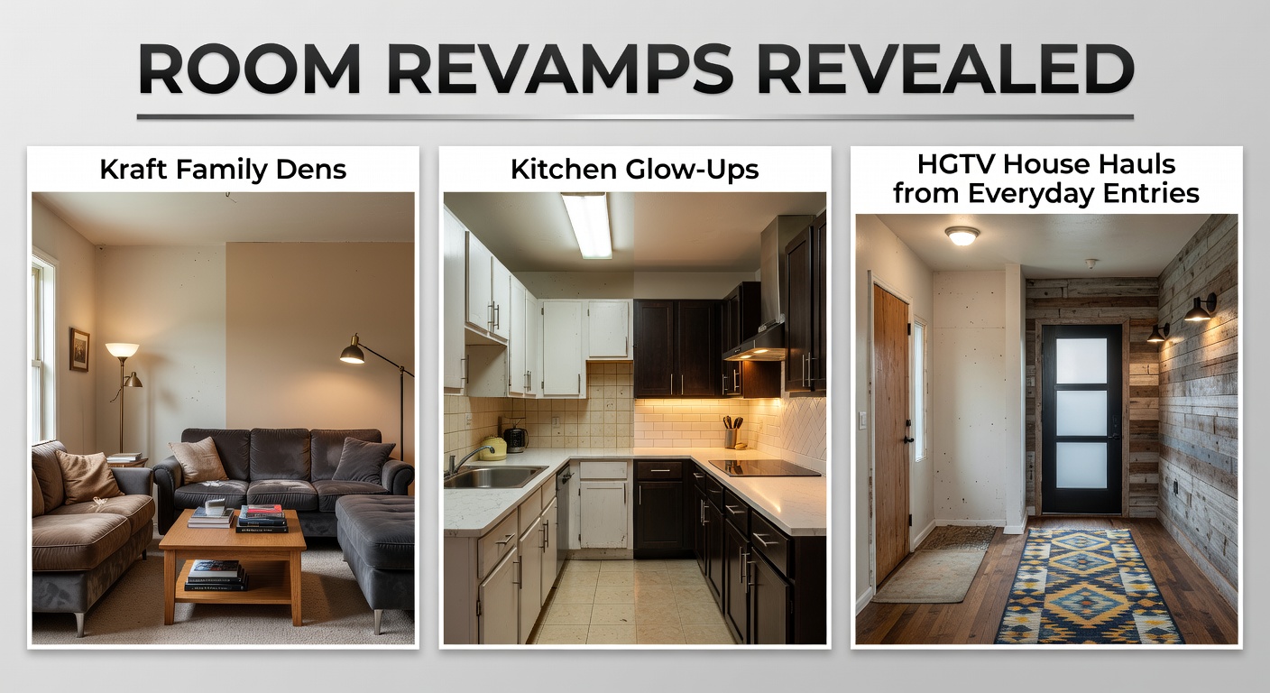 A cozy family den revamped through a Kraft sweepstakes win, featuring plush seating and modern entertainment setup