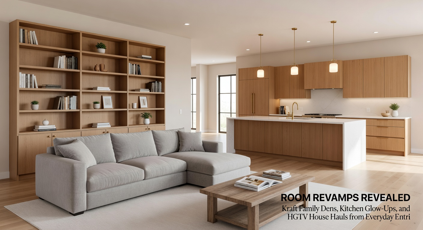 A modern kitchen glow-up from a sweepstakes prize, showcasing stainless steel appliances, quartz countertops, and open shelving