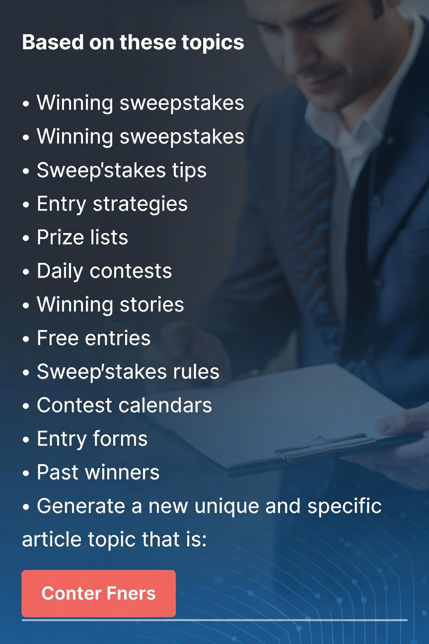 Collection of entry forms and contest calendars spread across a desk with highlighted sweepstakes rules sections