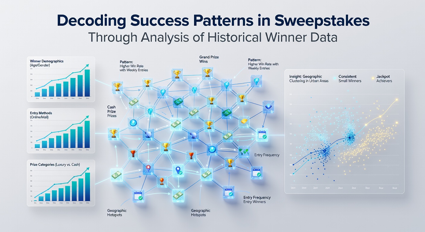 Charts and graphs displaying historical sweepstakes winner statistics and entry patterns over multiple years