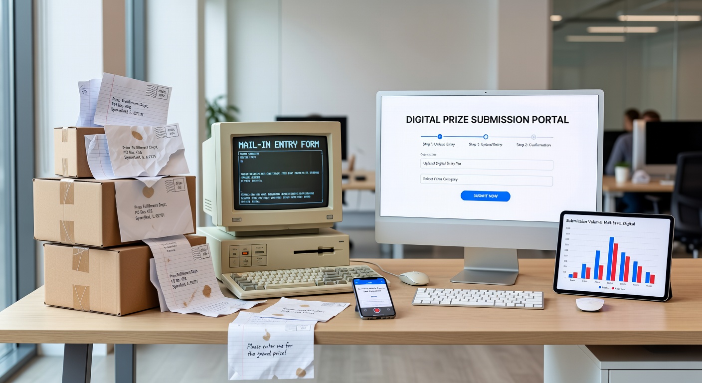 Mobile app screen showing digital prize entry workflow