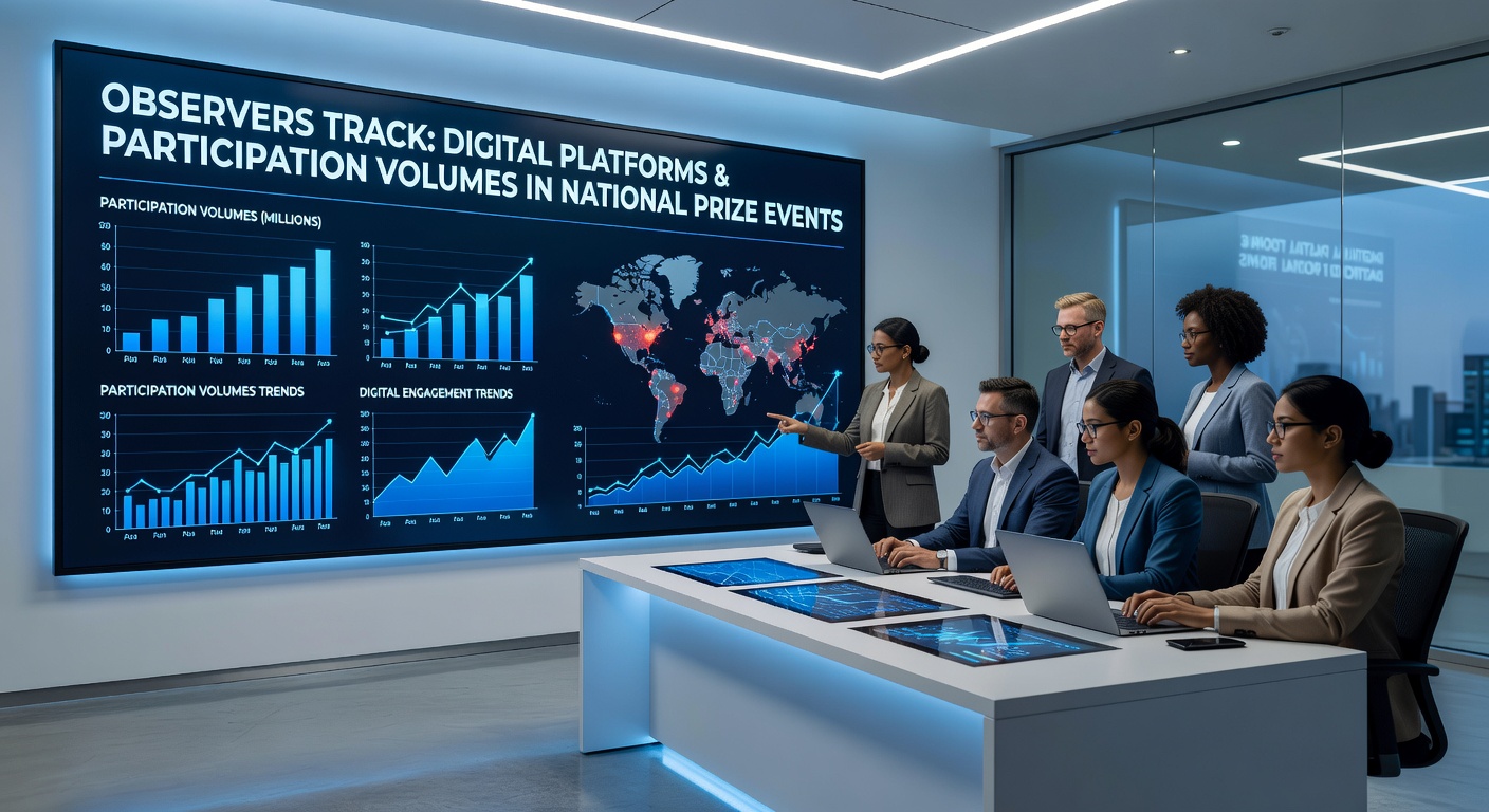 Digital interfaces showing rising entry graphs for national prize events