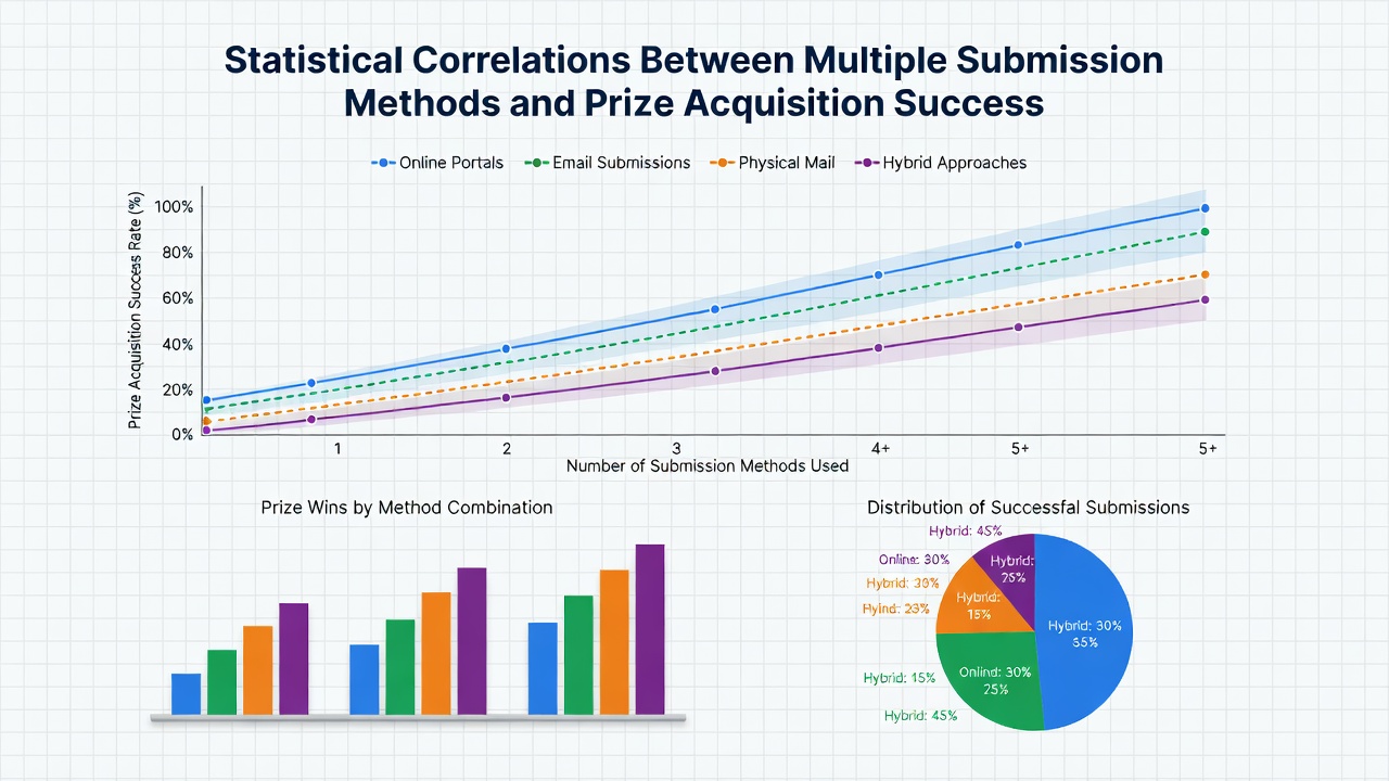Infographic illustrating win probability increases linked to combined online, mail, and app submissions in sweepstakes