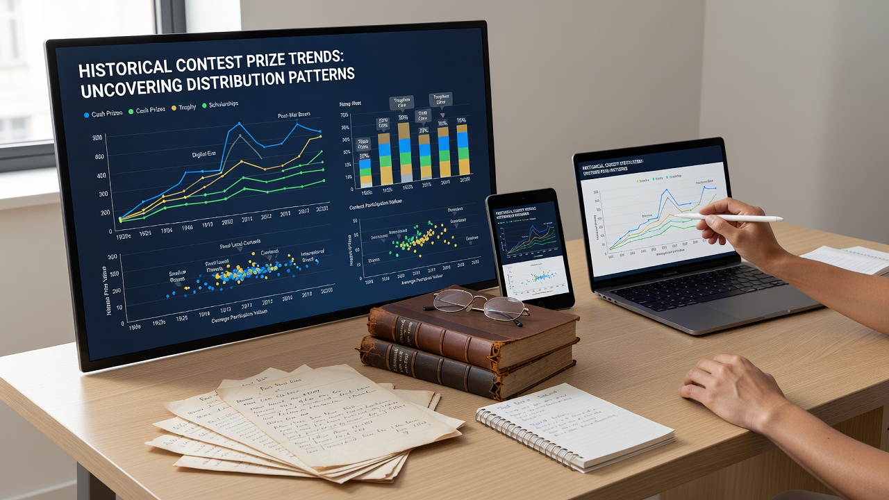 Digital prize distribution graphs and contest analytics on a computer screen