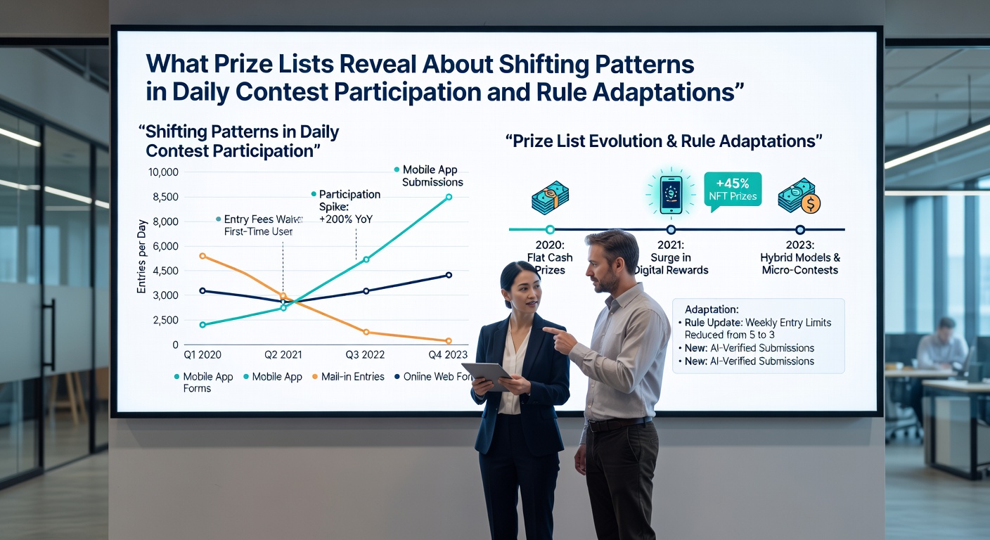 Detailed prize list examples illustrating rule changes and daily participation metrics